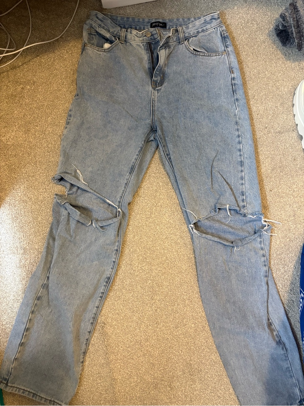 Nasty Gal Light Blue Ripped Boyfriend Jeans